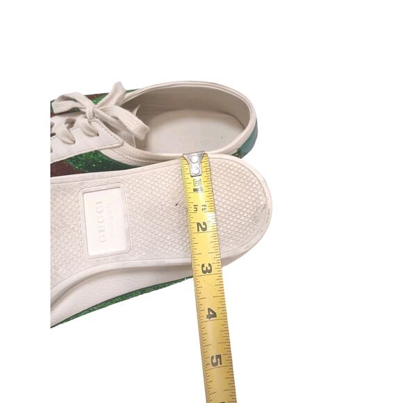 Gucci Falacer Lace Up Sneakers Men's Sz 7 White Leather Green Red Glitter Tennis - Picture 12 of 16